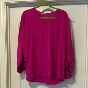 JODIFL Fuchsia V-Neck Blouse